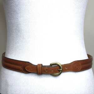 ​Vintage Jordache Genuine Leather Belt Brown Brass Buckle Boho Western 28-32 USA